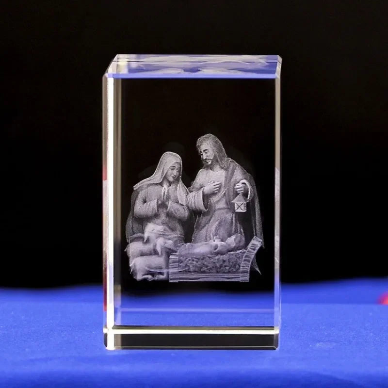 Cubo de Cristal 3D Religioso - Jesus / Virgem Maria