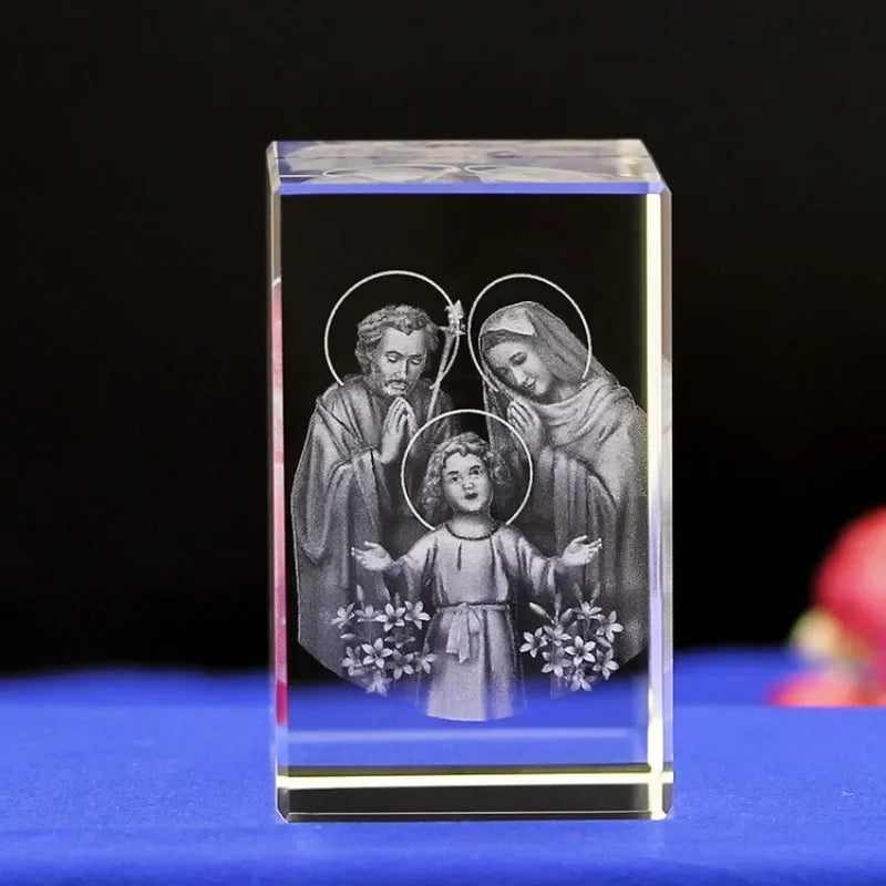 Cubo de Cristal 3D Religioso - Jesus / Virgem Maria