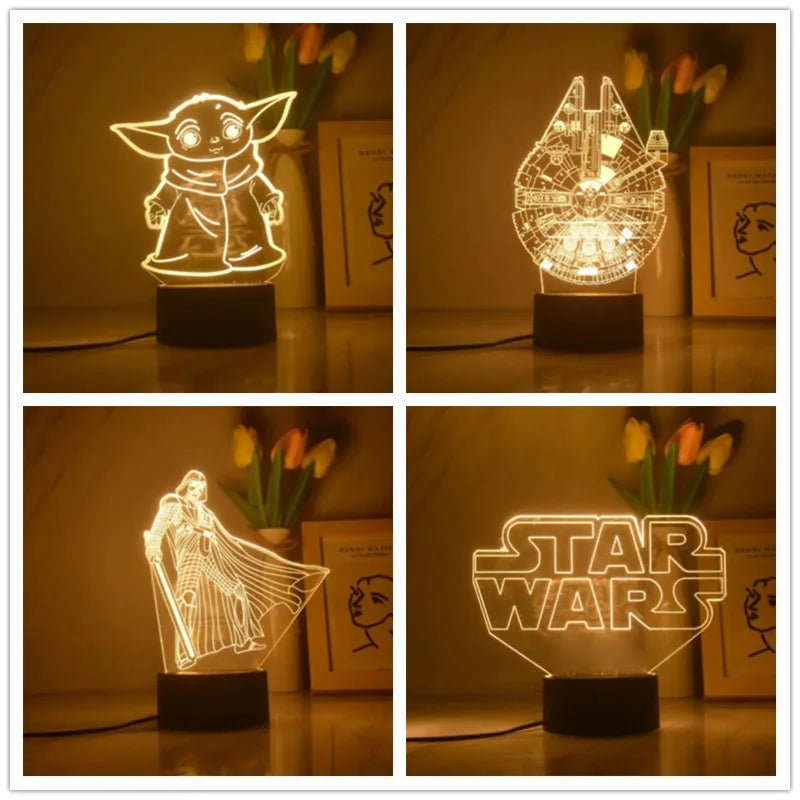 Lâmpada 3D Decorativa - Personagens Icônicos - Star Wars / Stitch / Homem Aranha / Homem de Ferro / Sininho